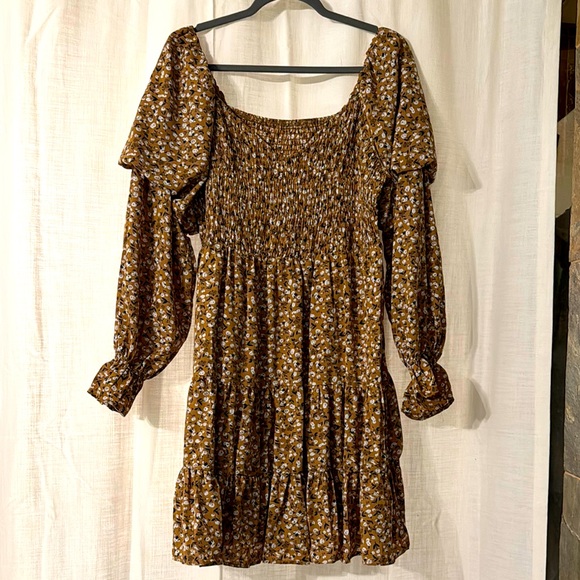 Amazon Dresses & Skirts - Floral Smocked Brown Dress